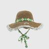With Garland Big Brimmed Straw Hat Breathable Woven Sun Cap Elegant Vacation Beach Cap  Women