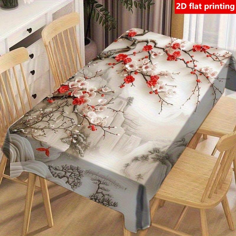 1pc Chinese Plum Blossom Tablecloth Suitable for All-Season Indoor/Outdoor Use, Elegant New Chinese Style Rectangular/Polygon Table Cover with Plum Bl