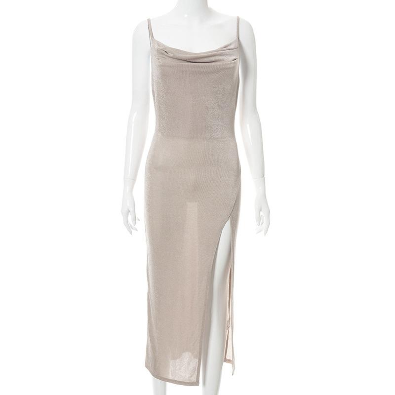 Side Slit Slim High Waist Sundress Women Summer Vacation Beach Sexy Backless Dresses Womens Solid Bodycon Elegant Evening Dress Lady Clubwear