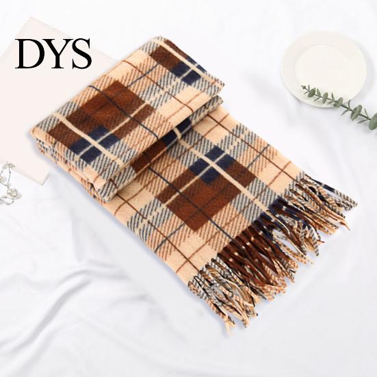 Imitation Cashmere Feel Scarf 10Pcs Men Women Plaid Print Tassel Trim Double Warm Winter Sided Velvet Long Contrast Color Thermal
