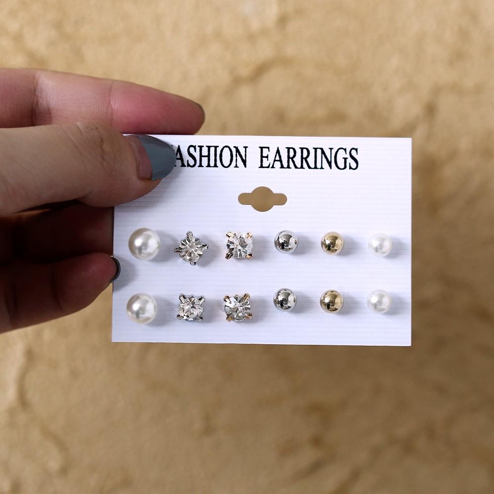 IF ME Korean Butterfly Pearl Stud Earrings Set Fashion Geometry Zircon Hoop Earring Women Jewelry Accessories