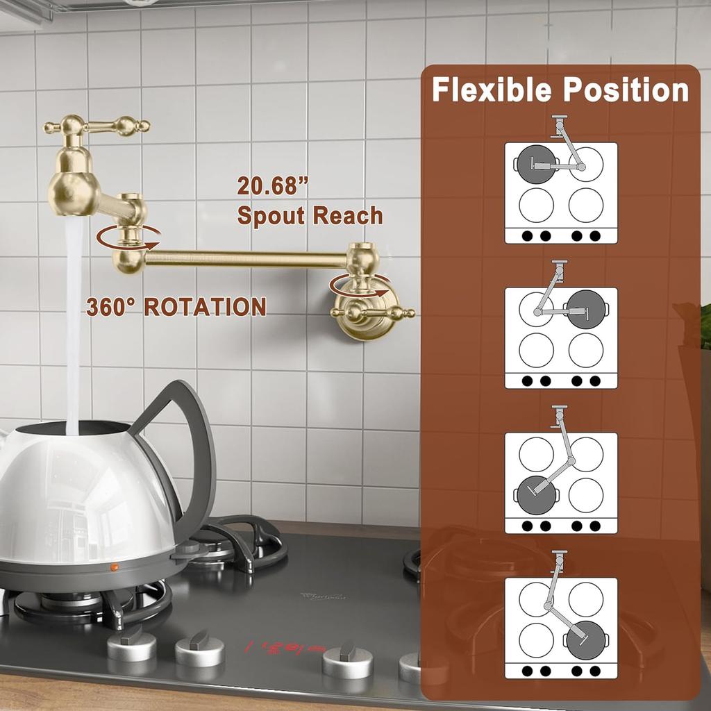 720 Degree Folding Brass Kitchen Taps Mixer Gold Cold Water Mixers Flexible Faucet Wall-mounted Kitchen Sink Faucet