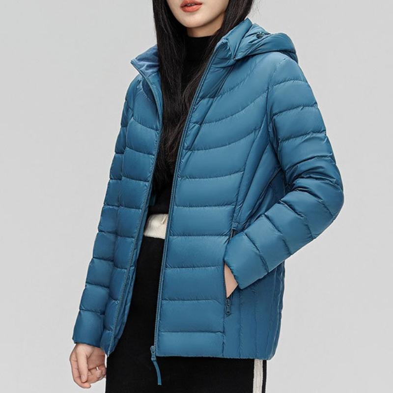 Women's 90% White Duck Down Simple Solid Color Hooded Detachable Lightweight Down Jacket