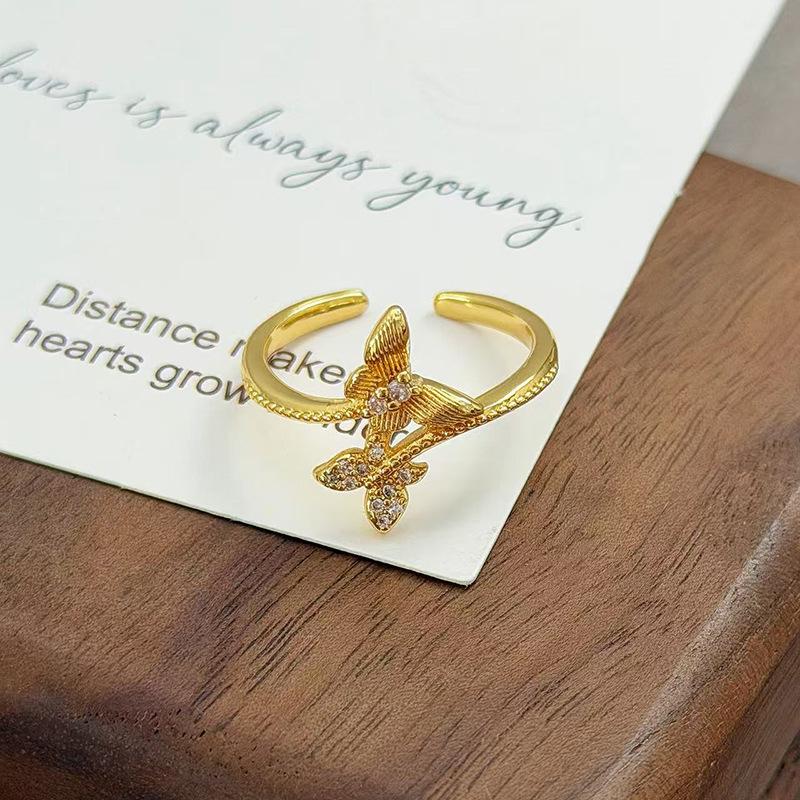 Flowers Like Brocade Medieval Vintage Court Style Light Luxury Temperament Zir*****Pen Ring Niche Design Ring