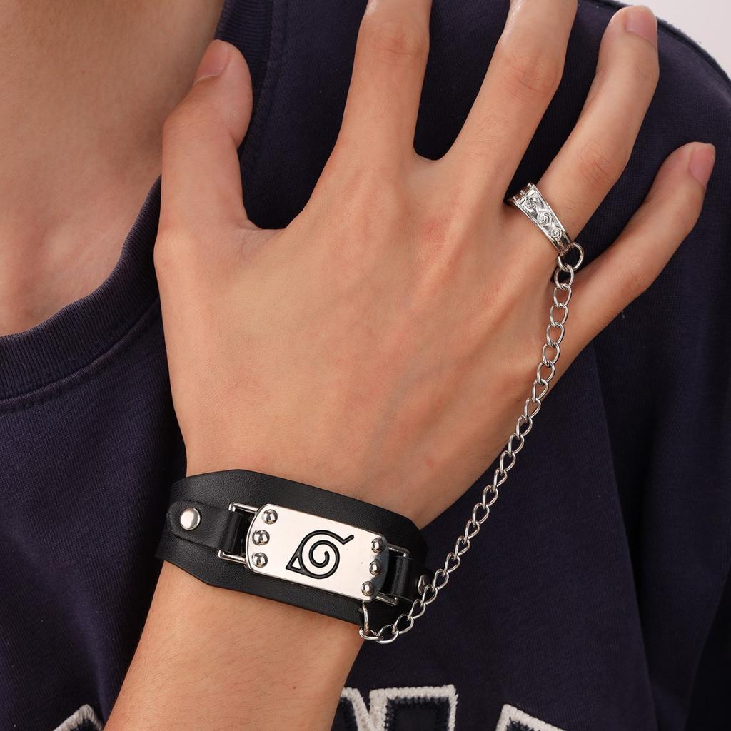 Anime Konoha Sharingan Logo Cuff Bracelet with Ring Cosplay Prop Gift