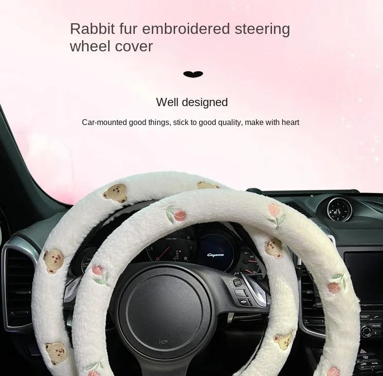 Car Steering Wheel Cover Winter Plush Comfortable Handlebar Cover Protective Cover Cute Decoration Winter Warm and Anti-slip