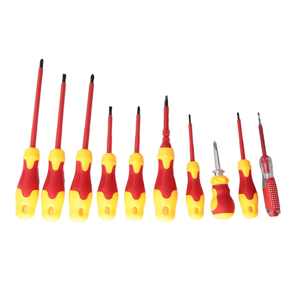 10PCS Multifunction Electrician Insulated Screwdriver Slot Cross Screwdriver Repair Tools