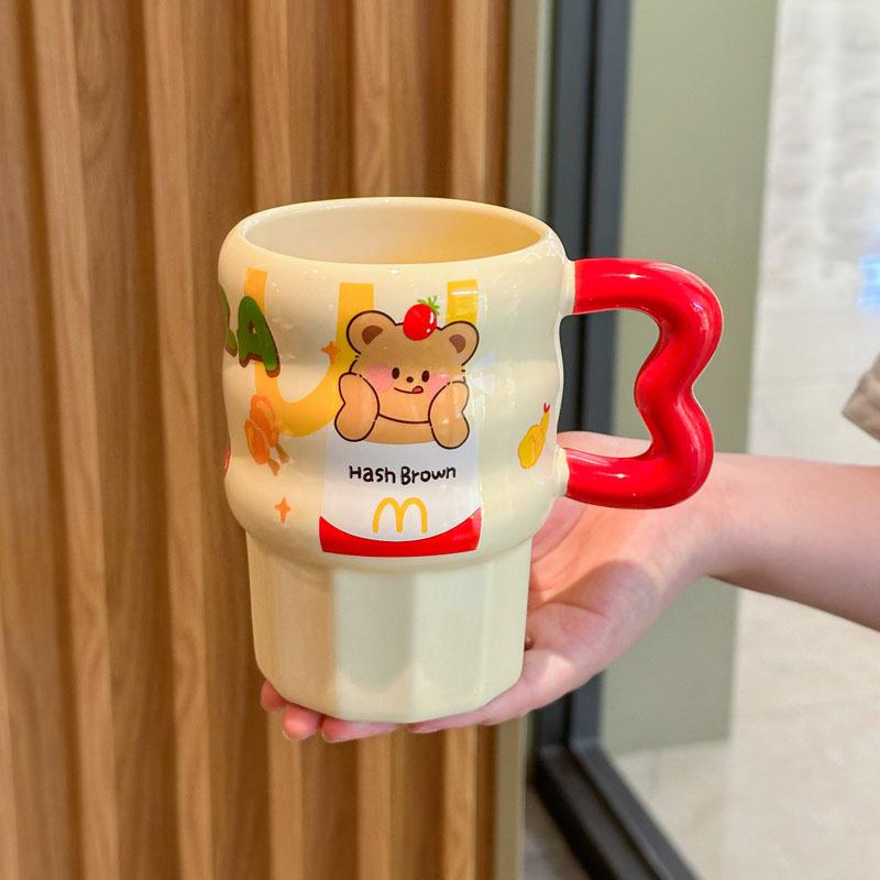 

Milk fufu cute French fries straw cup girls high-value ceramic mug for girlfriends birthday gift souvenirs 401-500ml