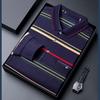 Men's Autumn Striped Long-Sleeve Collared Shirt - Loose Fit for Middle-Aged & Elderly