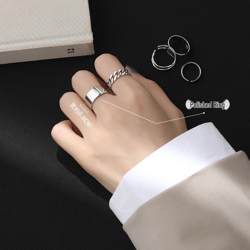 Korean Style Retro Three-Piece Adjustable Ring Set for Women - Fashionable Plain Band, Index Finger, and Open Rings - Trendy Student Hand Jewelry