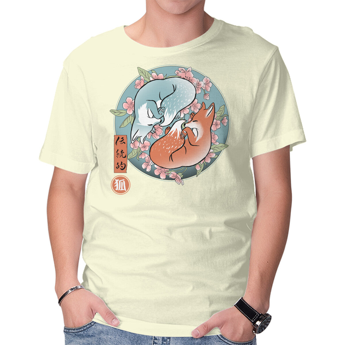 Unisex Crew Neck T-Shirt Traditional Fox Graphic Short Sleeve Casual Tee XS