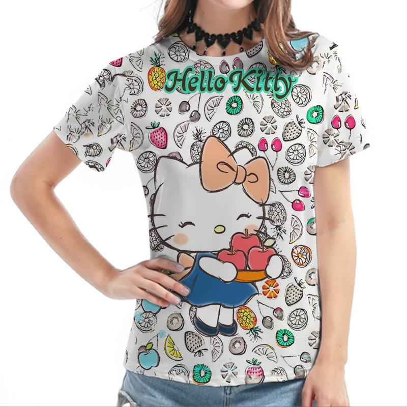 Top da donna girocollo con stampa del gatto KT dei cartoni animati, popolare stampa digitale 3D 3437