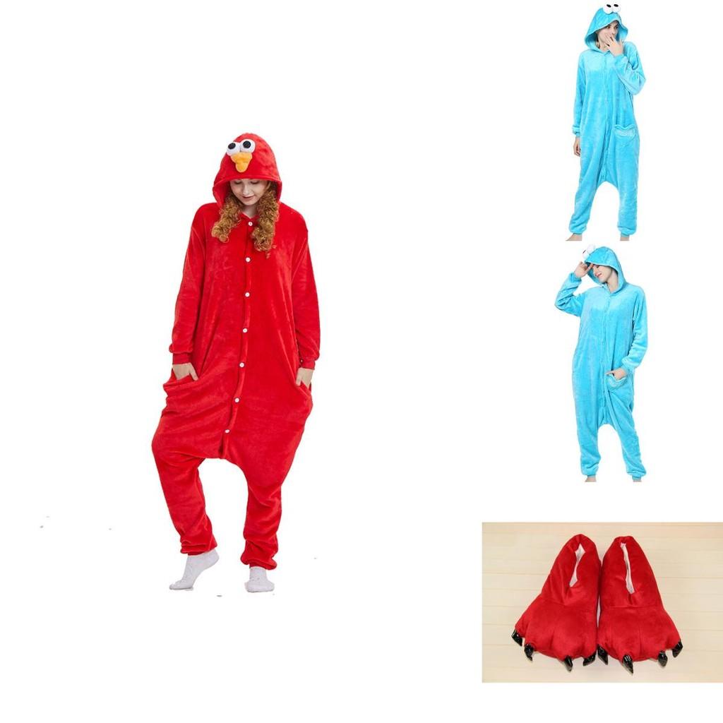 Cozy Adult Sesame Street Elmo Cookie Monster Costume Pajamas For Relaxing Sleepwear