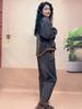 Ensemble deux pièces jean rétro automne pour femme Veste en jean à capuche avec surpiqûres + Pantalon