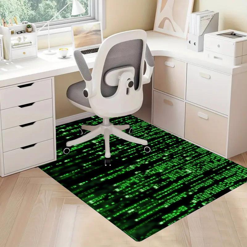 1pc Office Carpet Chair Mats Matrix Code Green Screen Perfect for Decorating Office Chairs, Living Rooms, Or Bedrooms,Polyester Carpet