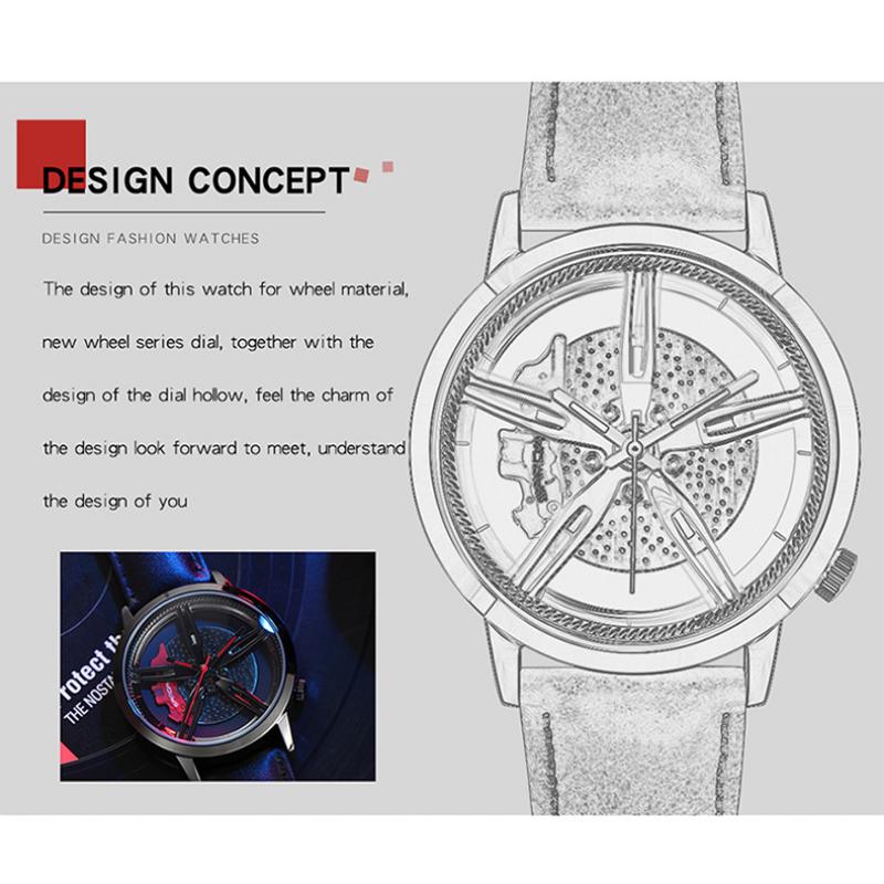 SANDA Modetrend Hohlzifferblatt Herrenuhr Schüler Auto Rad Wasserdicht Konzept Kreative Uhr