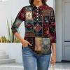 Women's Fashion Casual Lapel Short 3/4 Sleeve Print Shirt Women's Button Up Tops