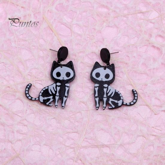 1 Pair Halloween Earrings Spooky Chic Bat Cat Skull Lightweight Trendy Personality Fun Comfortable Earrings