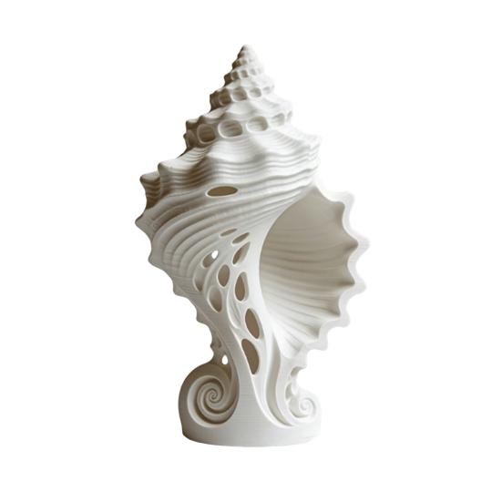 White Conch Shell Figurine, 3D Printed Nautical Coastal Tabletop Ornament for Living Room, TV Stand, Bookcase Shelf, Cabinet Decor