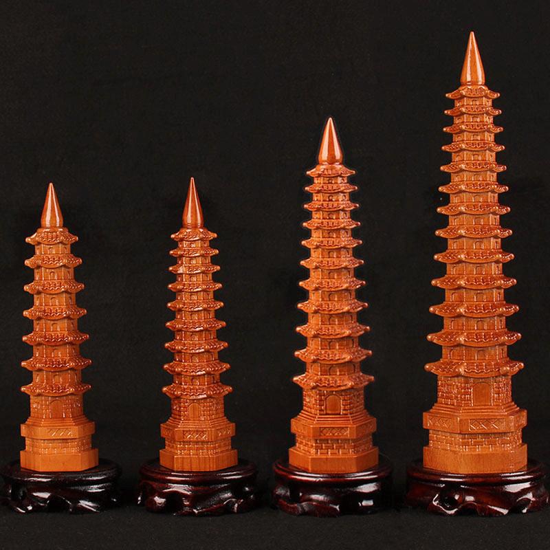 7 9 11 13 layer 3D Model Peach Wood Wenchang Pagoda Tower Statue Souvenir Gift Feng Shui Home Decoration Handicraft