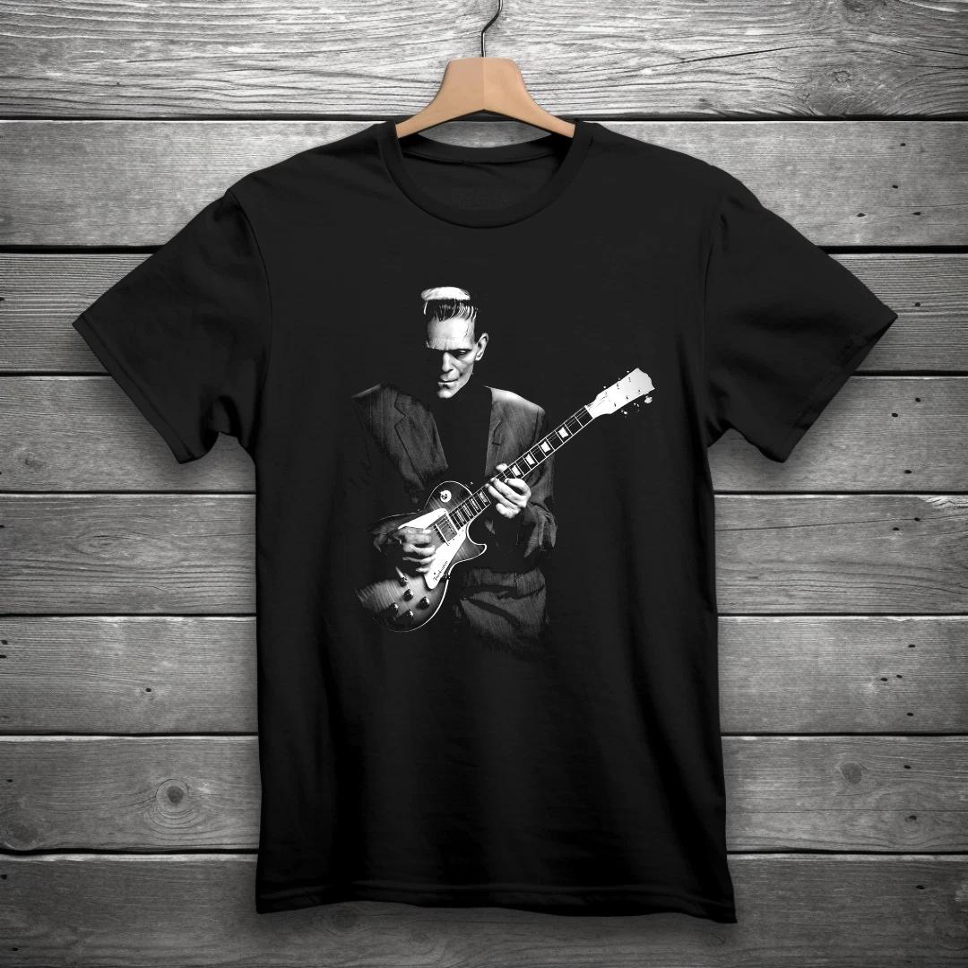Frankenstein Playing Electric Guitar Horror T-Shirt Black S-3XL XL