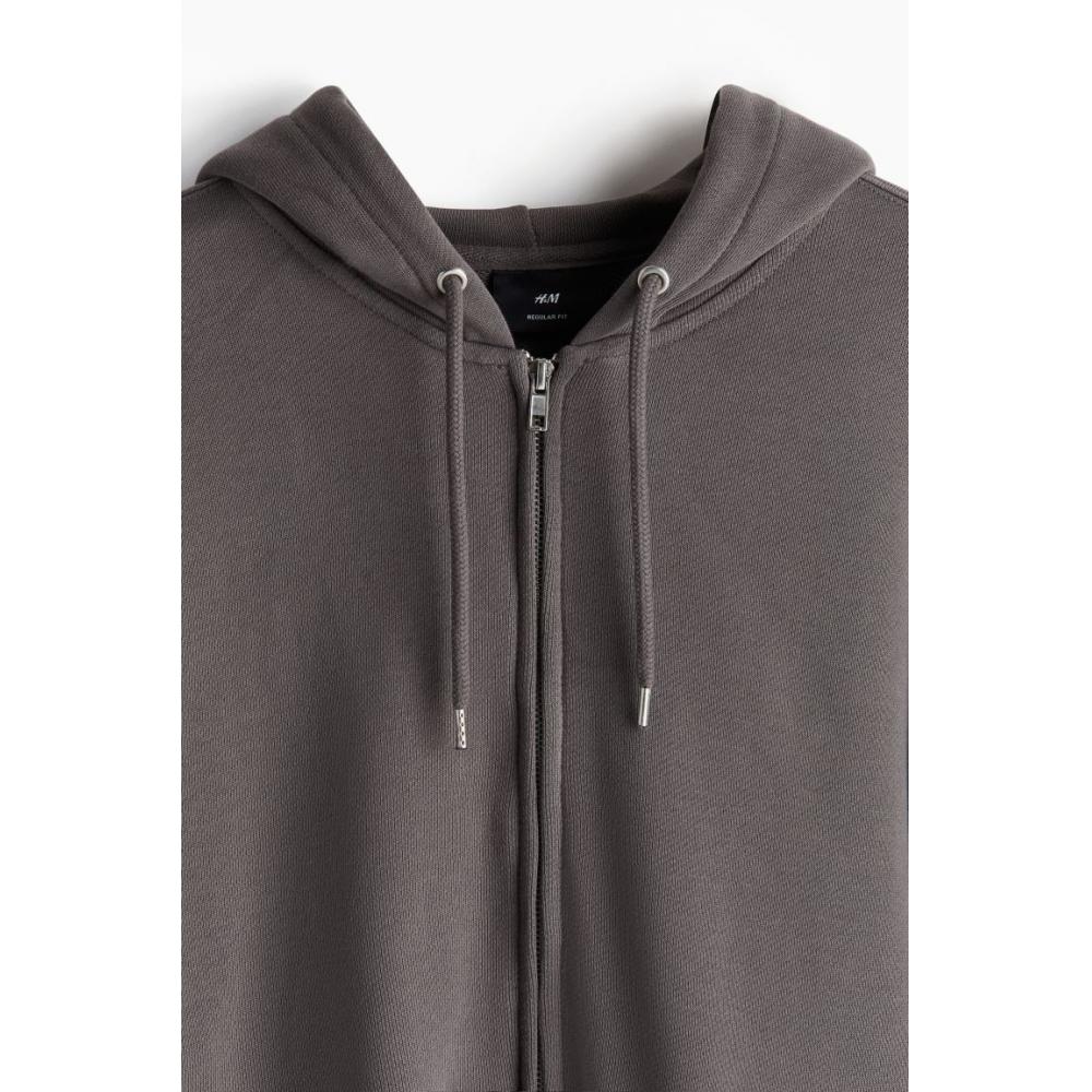 H M Regular Fit Zip Up Hoodie Dark Grey