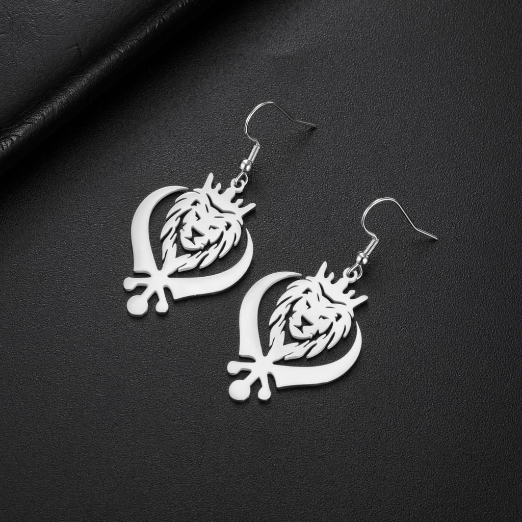 LIKGREAT Lion King Crown Dangle Earrings Sikh Khanda Punjabi Symbol Stainless Steel Jewelry Vintage Gift For Women