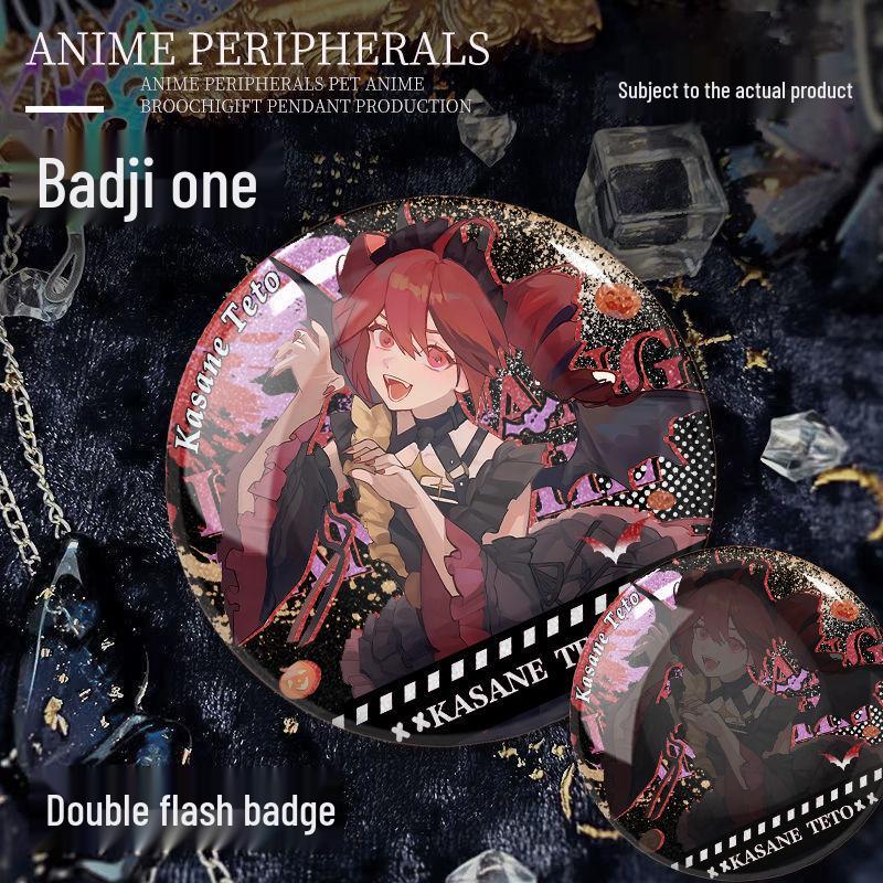 Two-dimensional Kasane TETO Halloween Silver Glitter Button Badge & Acrylic Stand Fan-made Brooch Gift