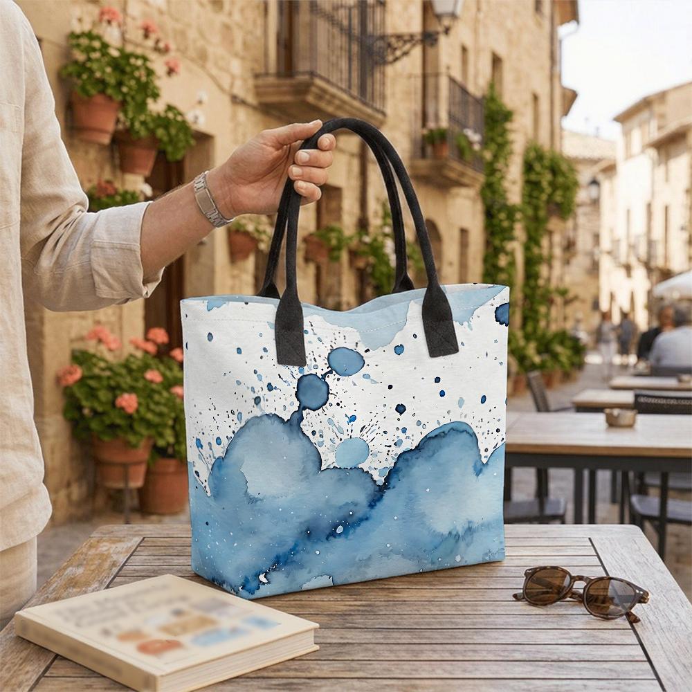Watercolor Printed Canvas Tote Bag Large Capacity Shoulder Handbag for Daily Use