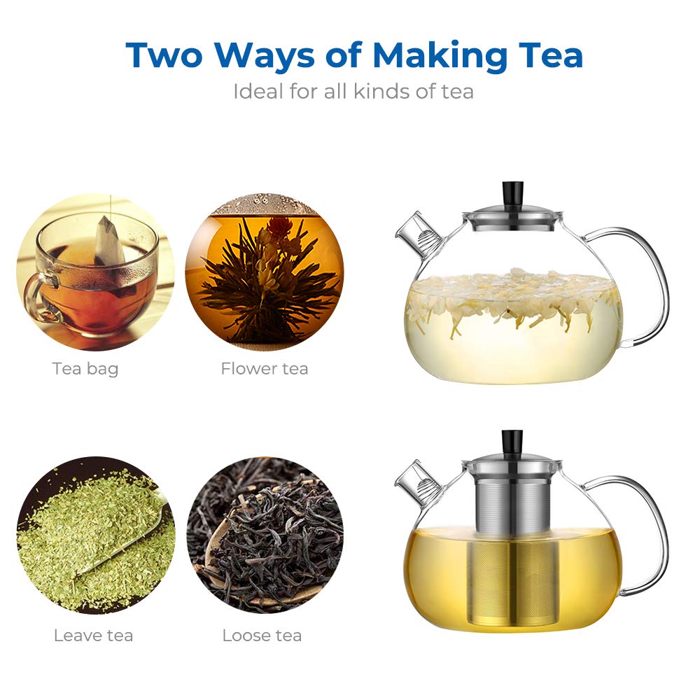 FZCSPEED Glass Teapot with Removable Infuser Stovetop Safe, Large Tea Pot for Loose Tea and Blooming Tea Tea Kettle for Home