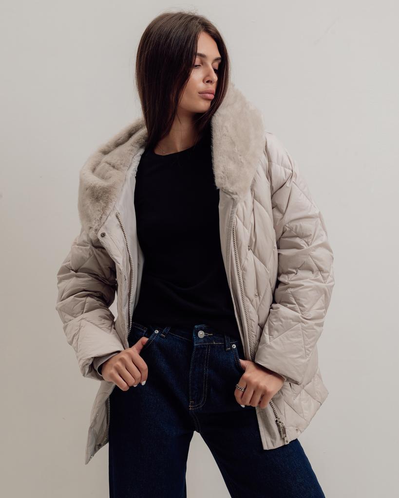 Women's Jacket with Fur BatterFlei 2422 42 Milky