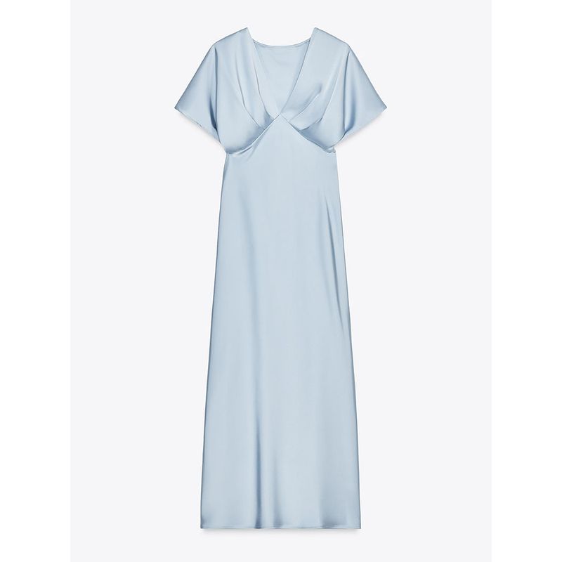 Za2025 Summer New Product Women's Clothes Plaid Silk Satin Texture Casual Short Sleeve Midi Skirt Dress 2330399 620