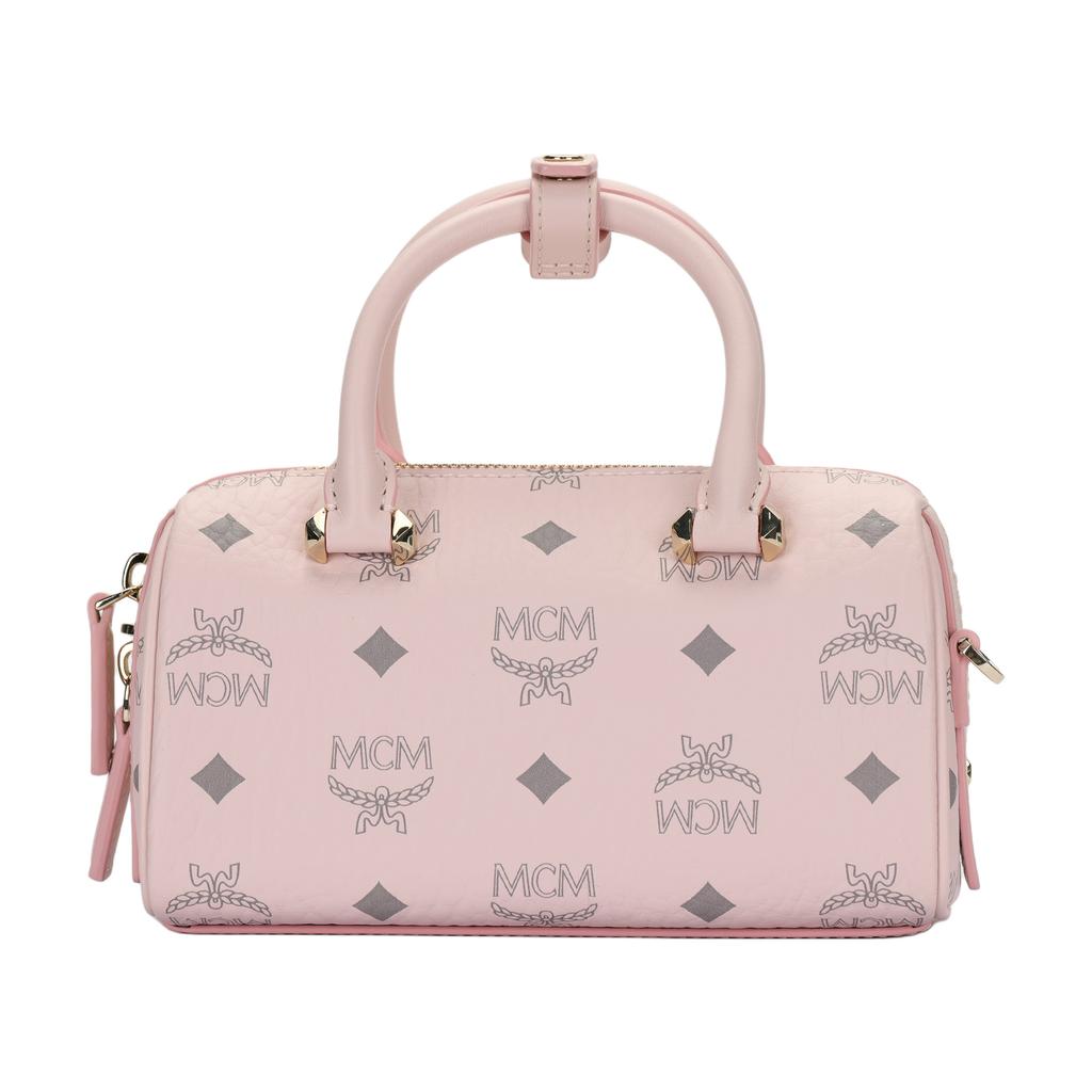New MCM SAMBYPEN Collaboration Visetos Cow Leather Boston Bag, Shoulder Bag, Crossbody Bag Mini Women's Cherry Blossom Pink MWBBASP01QH001