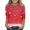 Christmas Day Print Tops For Youth Girls 4-11 Years Round Neck 3/4 Sleeves T-Shirts Trendy Tops Outfit Tees