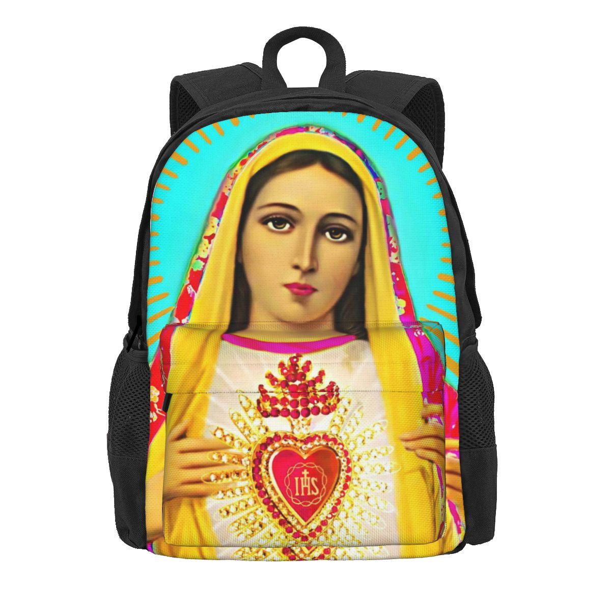 Maagd Maria Rugzak Onze Lieve Vrouw van Guadalupe Student Polyester Fietsrugzakken Patroon Moderne Middelbare School Tassen Rugzak 36x32x10cm