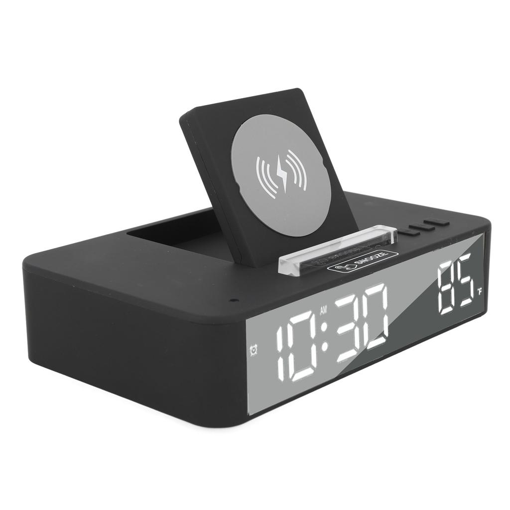 10W Digital Alarm Clock One Button Lifting LED Mirror Electronic Clock with 10W Wireless Charging for Bedroom