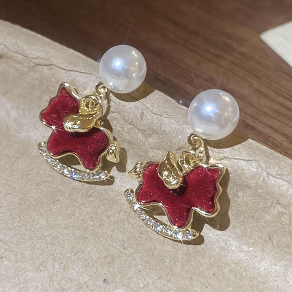 Sweet Pony Pearl Earrings Cute Earrings for Women Delicate Ear Studs  Gifts