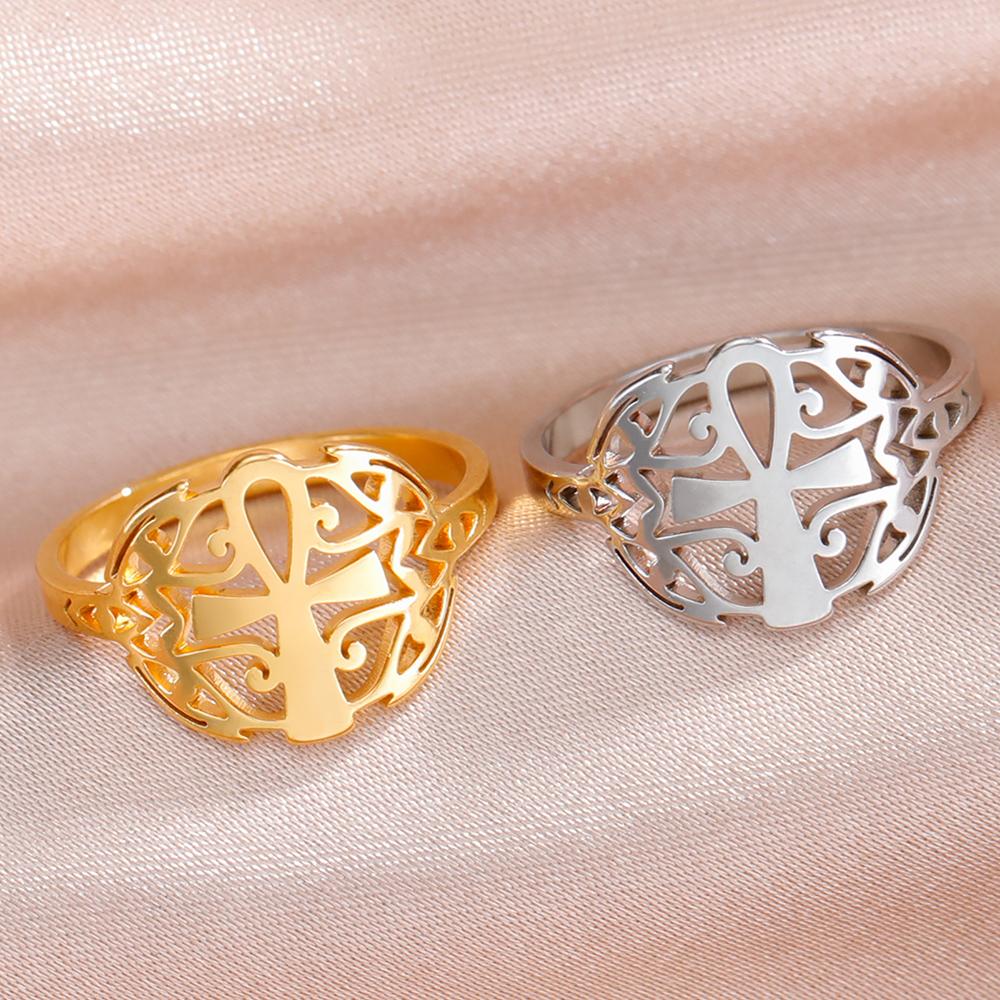 Dawapara Egyptian Ankh Cross and Eye of Horus Elegant Ring Stainless Steel Wedding Band Religious Gift