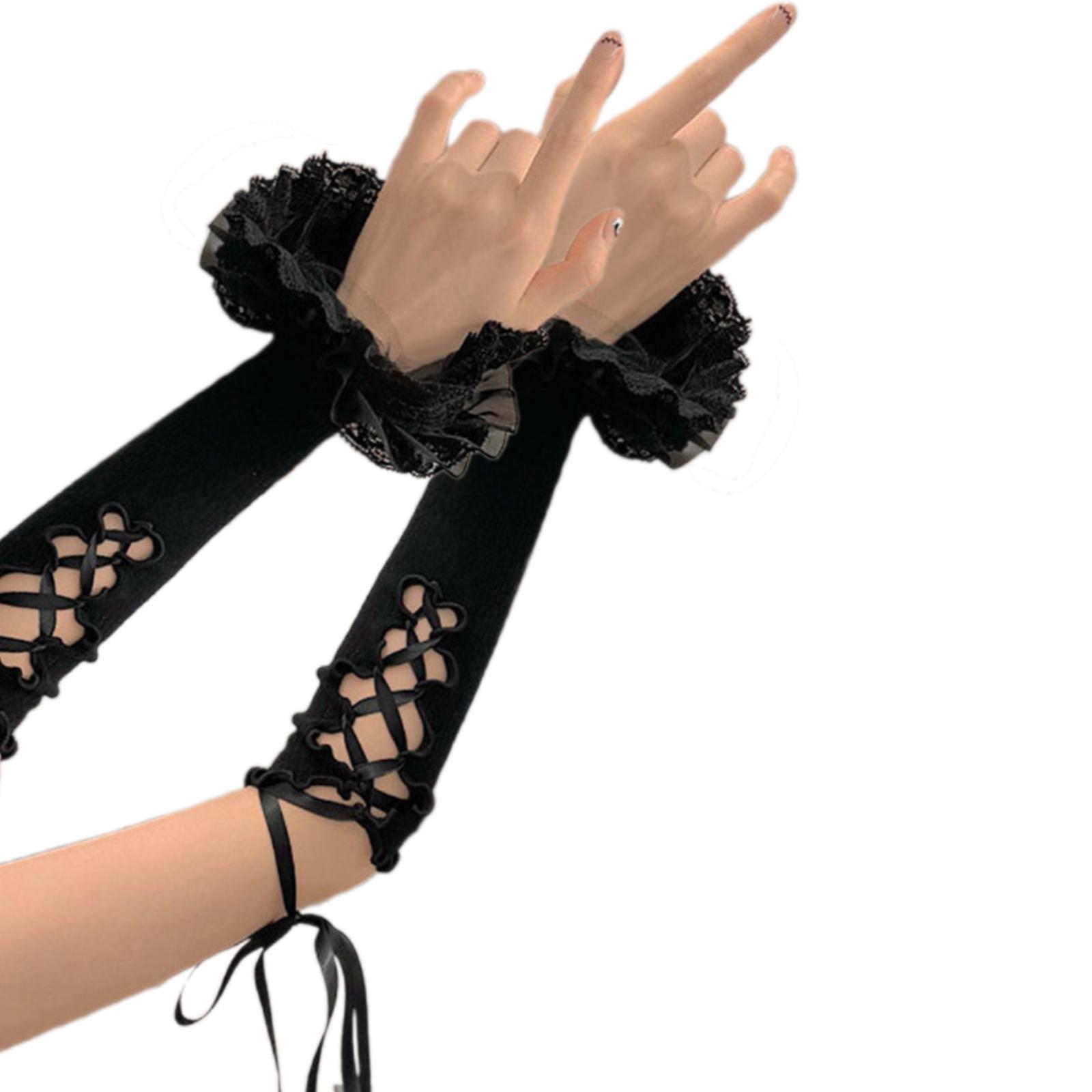 

Элегантные рукава-фонарики с кружевной отделкой, с балетным и ленточным дизайном, для танцев и тематических мероприятий, аниме-нарукавники чёрный