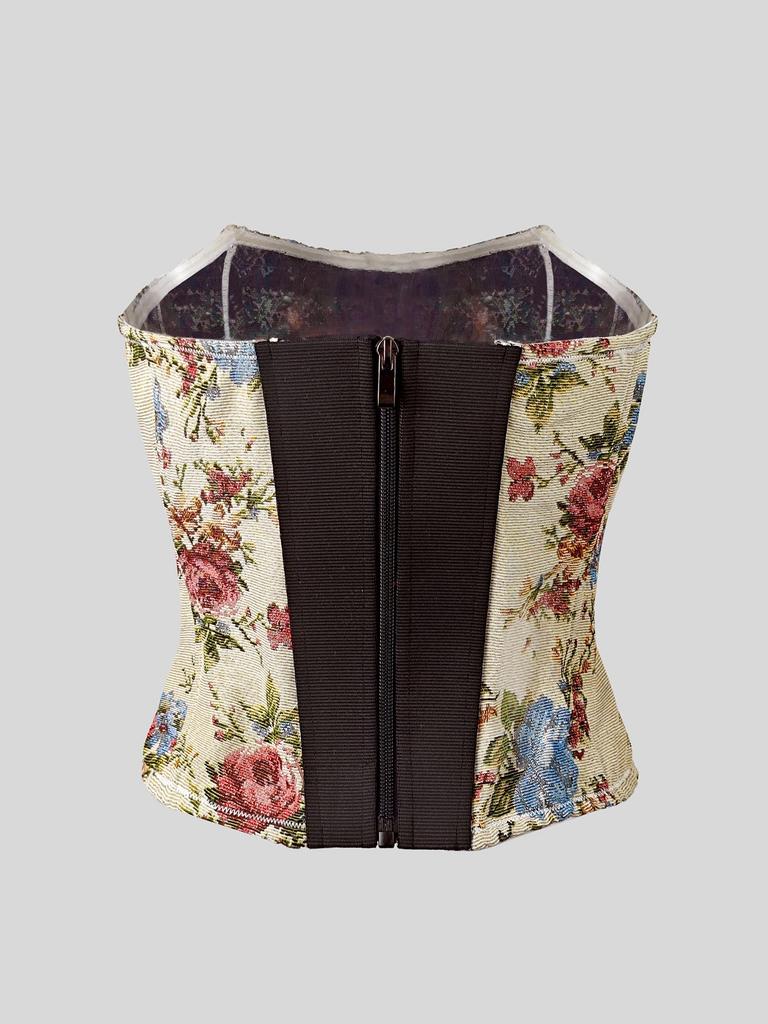 Summer Retro Floral Print Bandeau Top - Fishbone Style