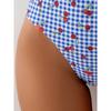 Blue Strawberry Plaid Print Swimwear Women Tie Strap V Neck Tummy Control One Piece Swimsuit Beach Bathing Suits
