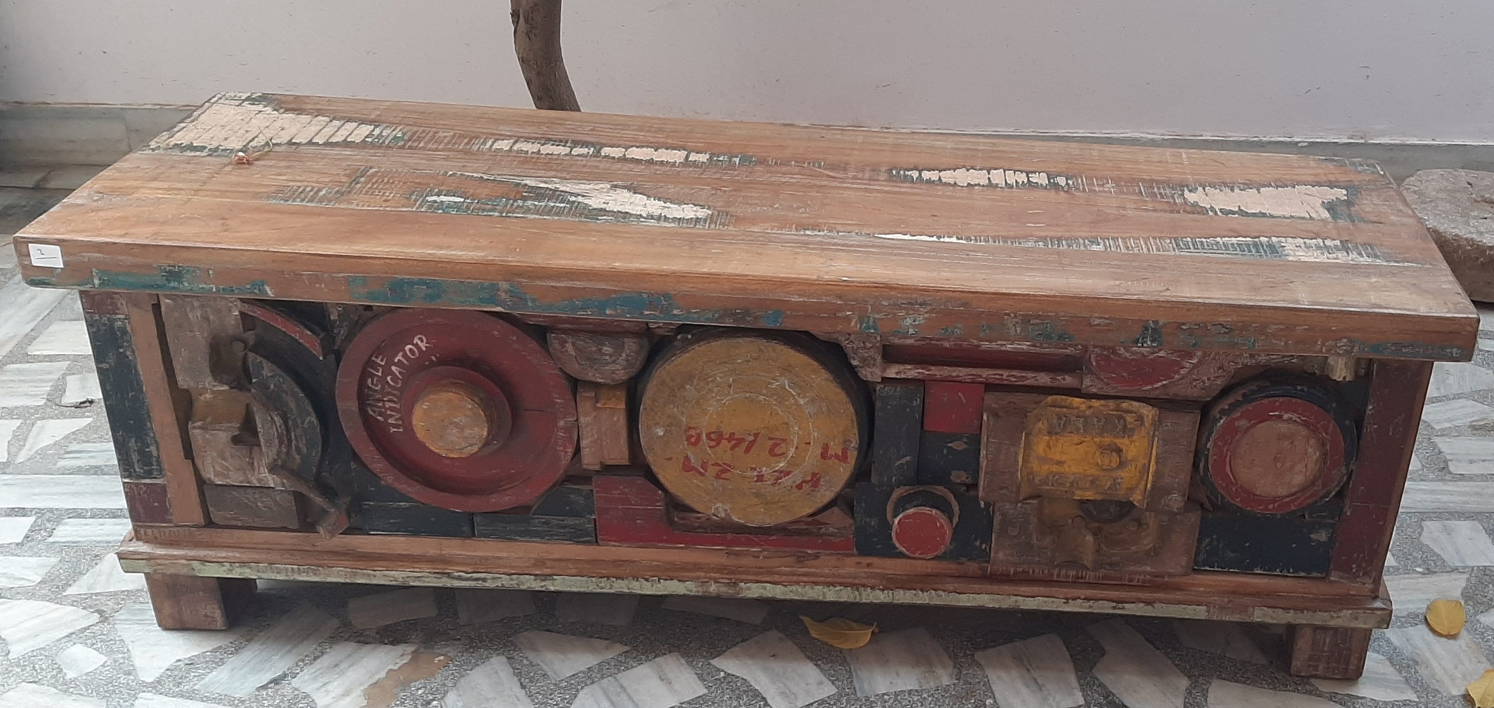 Antique Indian Wooden Storage Chest: Reclaimed Wood Box, Distressed Finish 16” X 8” X 24” (l x w x h) разноцветный