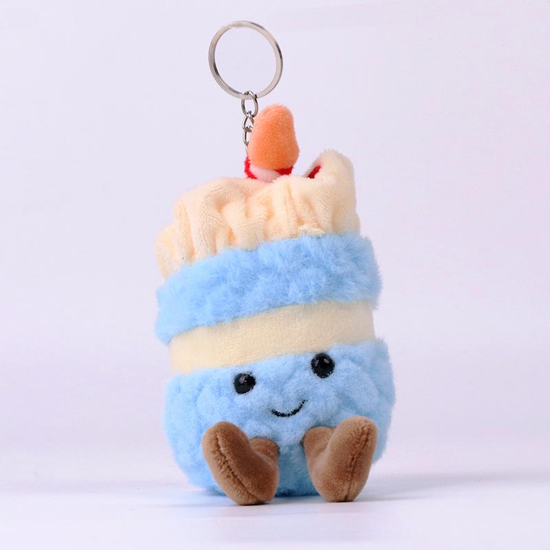 Kawaii Birthday Cake Plush Keychain Cute Cake Doll With Candle Pendant Soft Fluffy Food Toy Backpack Bag Hanging Decor Gift