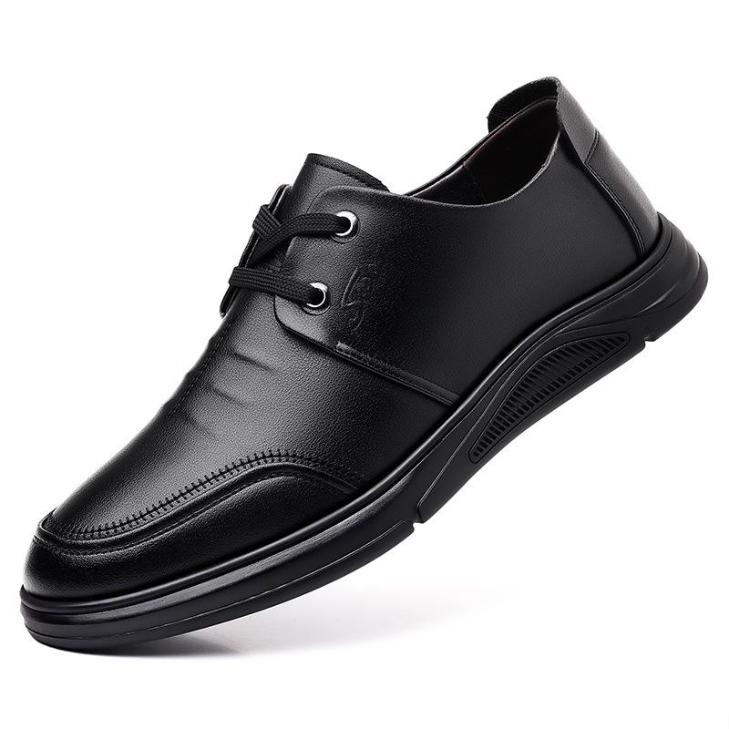 2024 Autumn New Men's Business Lace-up Leather Shoes Men's Soft-soled Soft-faced Casual Single Shoes Middle-aged Dad Shoes 7706