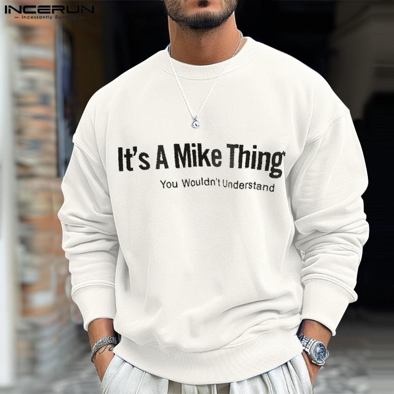 INCERUN Høst menn med rund hals Brevtrykk Uformelle langermede gensere gensere