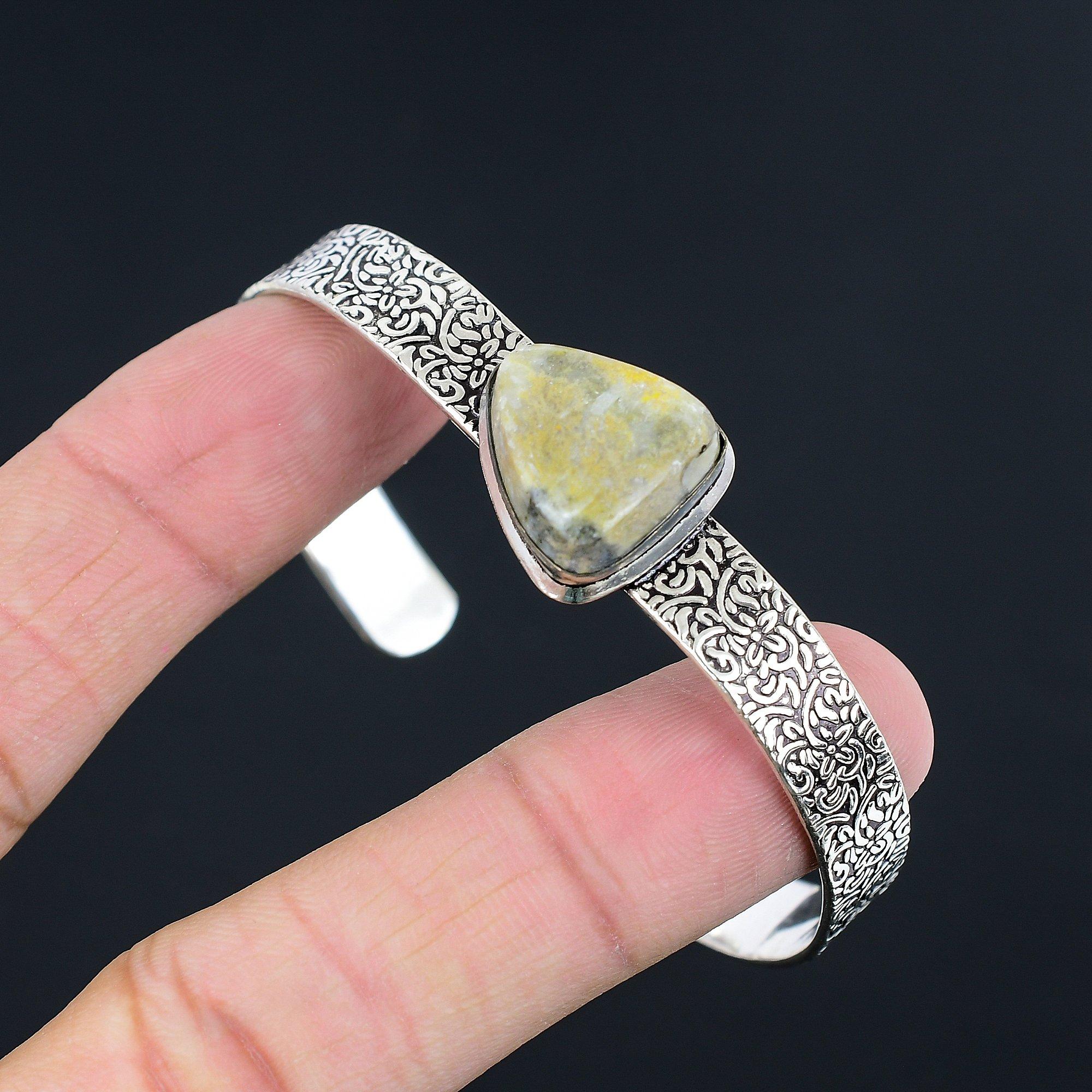 

Daughters Day Sale 925 Sterling Silver Bumble Bee Jasper Stone Bangle Jewelry Adjustable