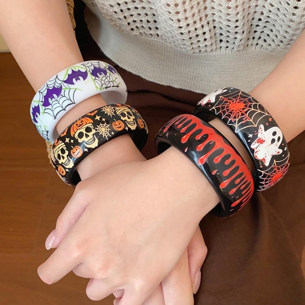Europe American Style Halloween Acrylic Bangle Ghost/Spider Web/Bat Hand Ring Halloween Gift