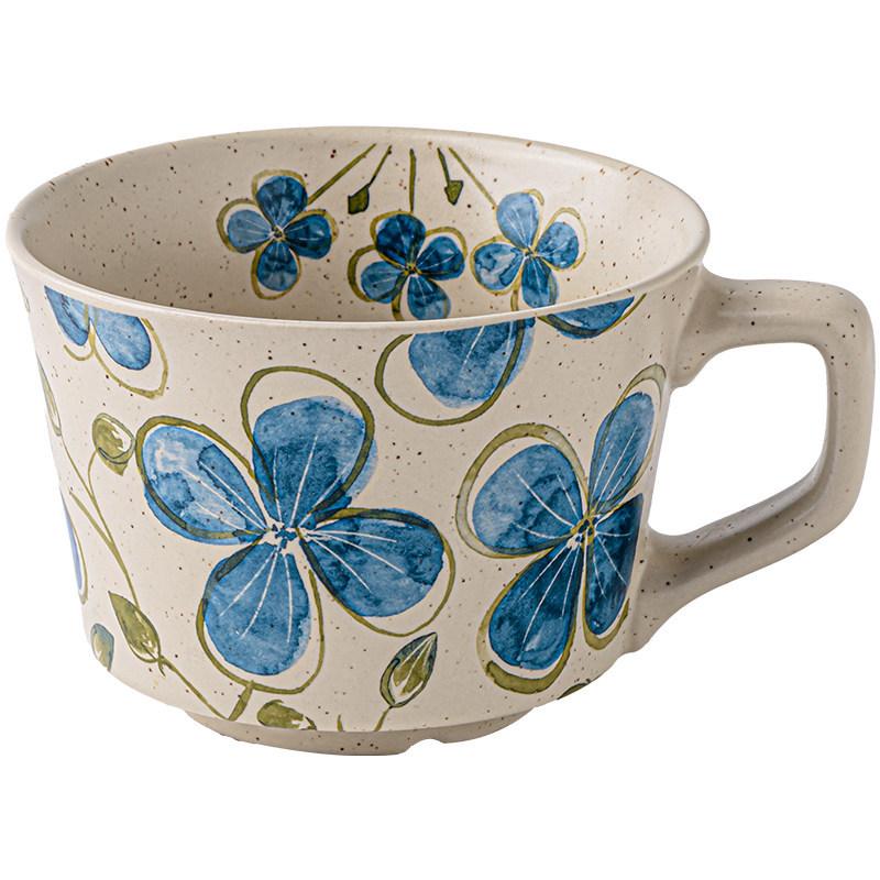 European-style Ceramic Coffee Cup with Blue Flower Design Exquisite Latte Art Coffee Mug Afternoon Tea Home Breakfast Milk Mug