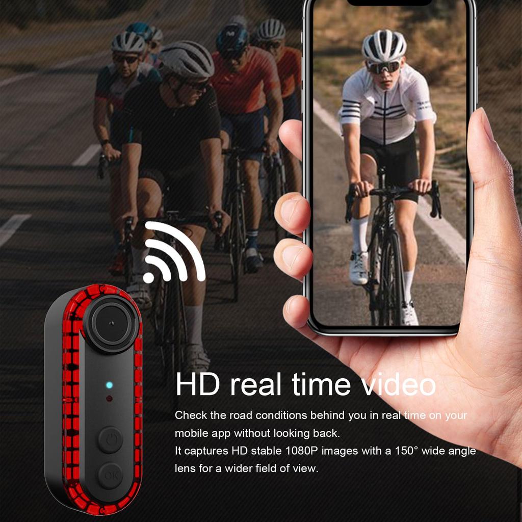 Bike Clear View Camera, 180° Adjustable Mount, Loop Recording Bike Camera with Tail Light