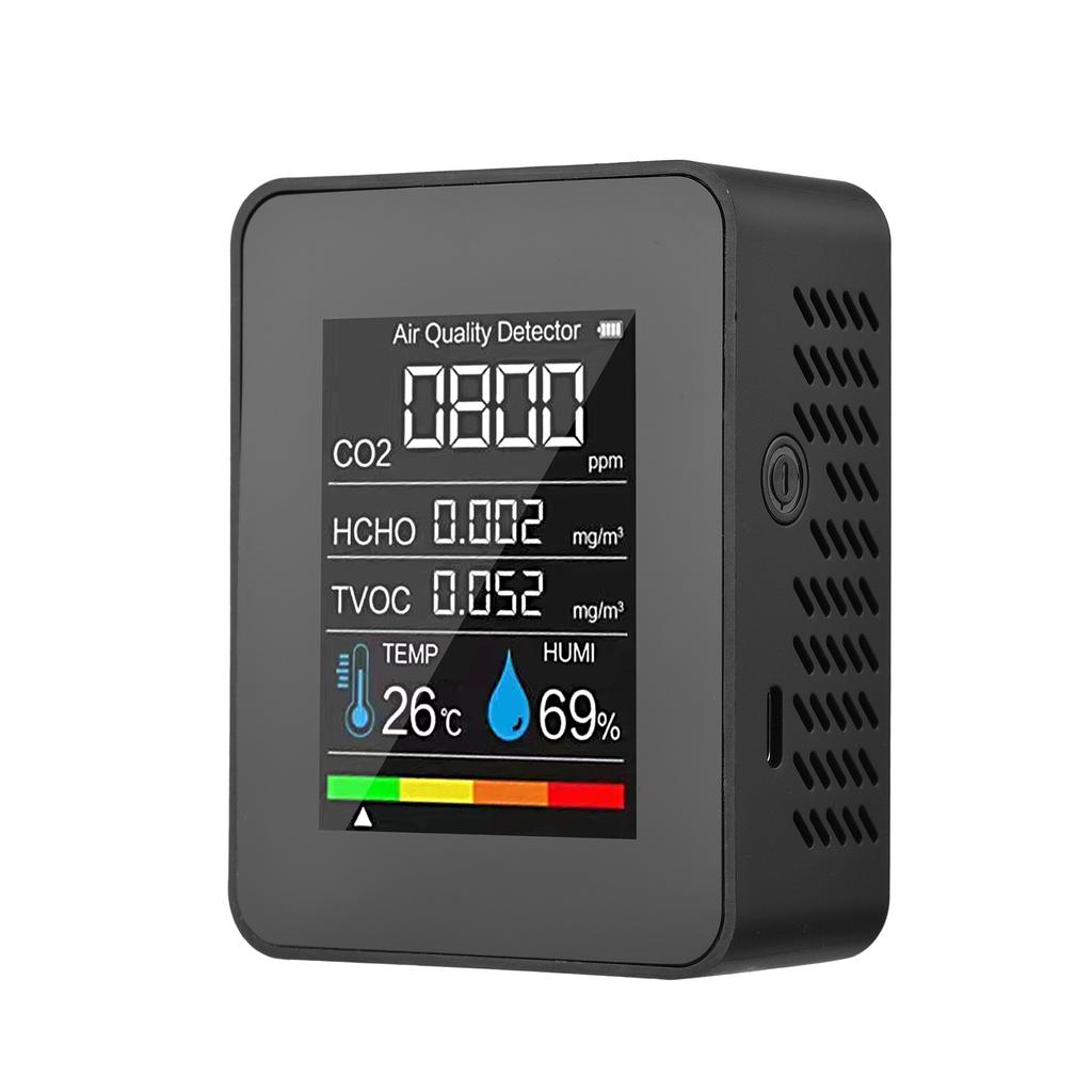 Portable Air Quality Monitor Indoor CO2 Detector 5 In 1 Formaldehyde HCHO TVOC Tester LCD Temperature Humidity Tester
